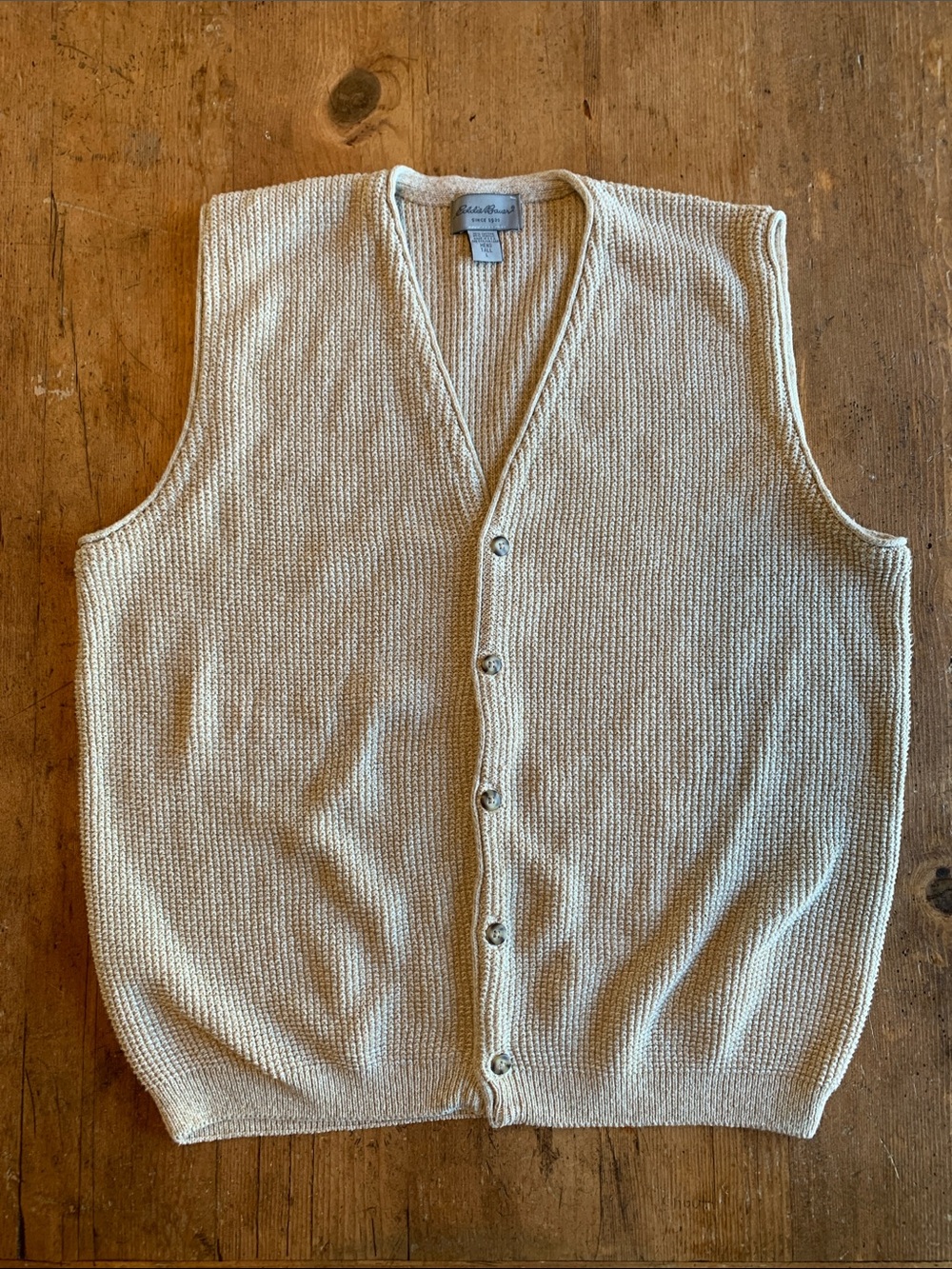 L.L. Bean Cream Knit Button-Front Vest